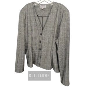 3X Guillaume Black and White Peplum Style Glen Plaid Jacket with Stretch